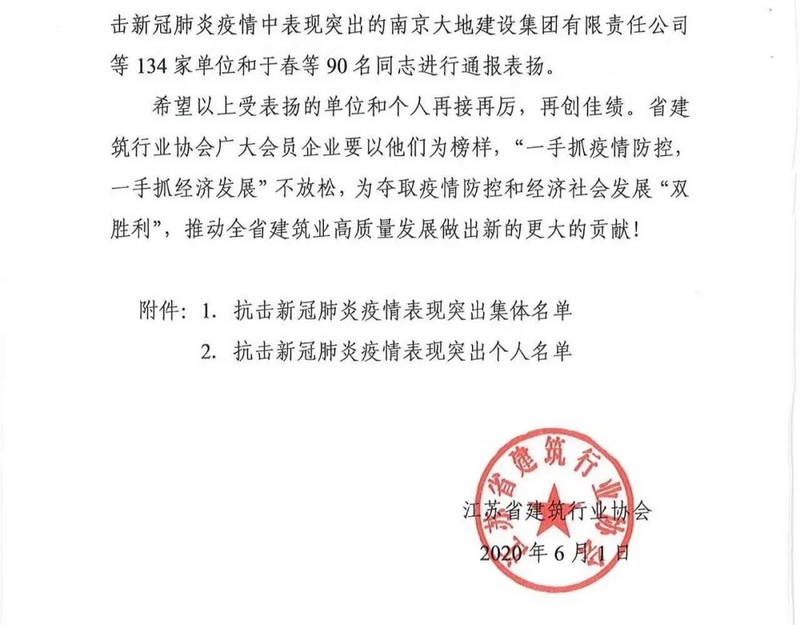 苏州7003全讯白菜网建设集团有限公司 受到省建筑业协会通报表彰